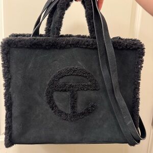Telfar Black Tote with Shearling Accents